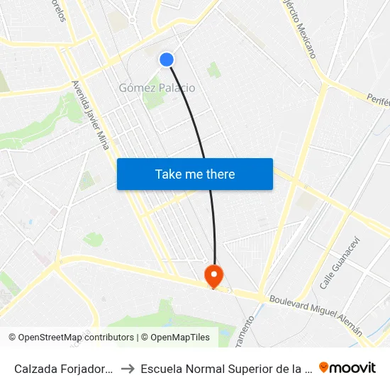 Calzada Forjadores, 1215 to Escuela Normal Superior de la Laguna C. R. map