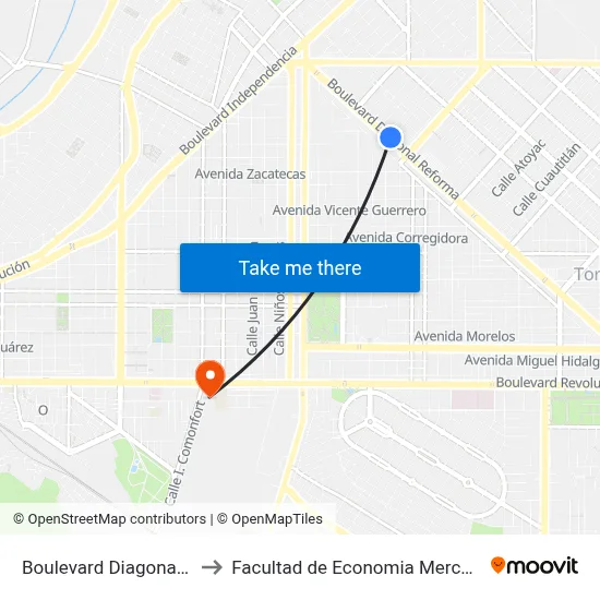 Boulevard Diagonal Reforma, 1960_D to Facultad de Economia Mercadotecnia y Sistemas UAC map
