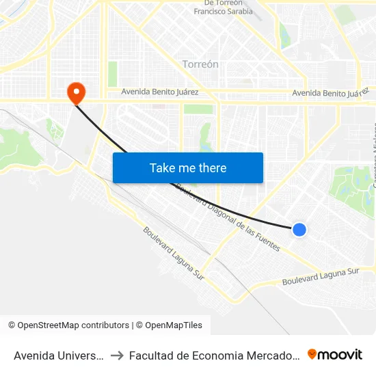 Avenida Universidad, 550_28 to Facultad de Economia Mercadotecnia y Sistemas UAC map
