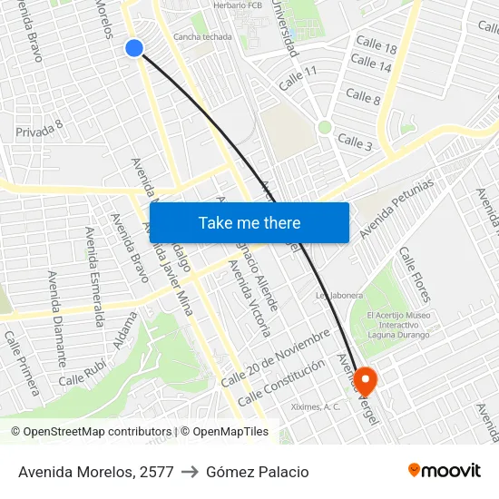 Avenida Morelos, 2577 to Gómez Palacio map
