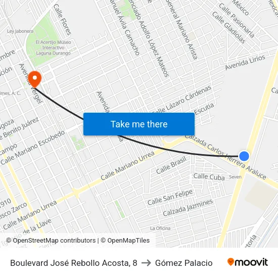 Boulevard José Rebollo Acosta, 8 to Gómez Palacio map