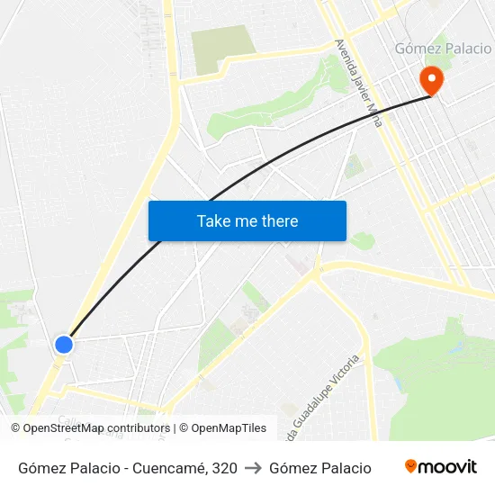 Gómez Palacio - Cuencamé, 320 to Gómez Palacio map