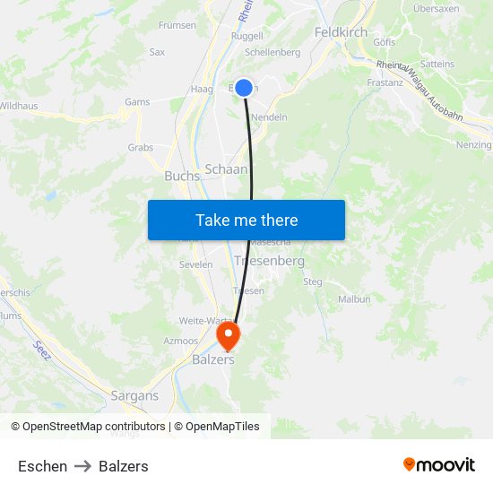 Eschen to Balzers map
