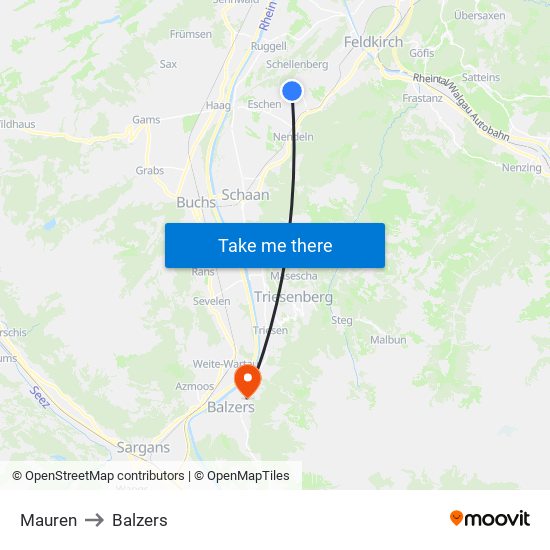 Mauren to Balzers map