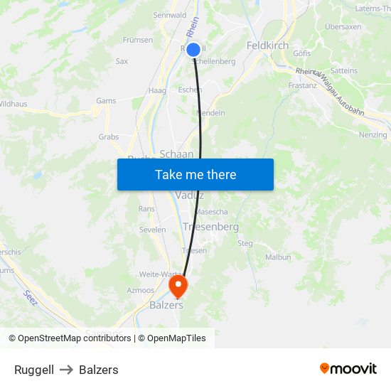 Ruggell to Balzers map