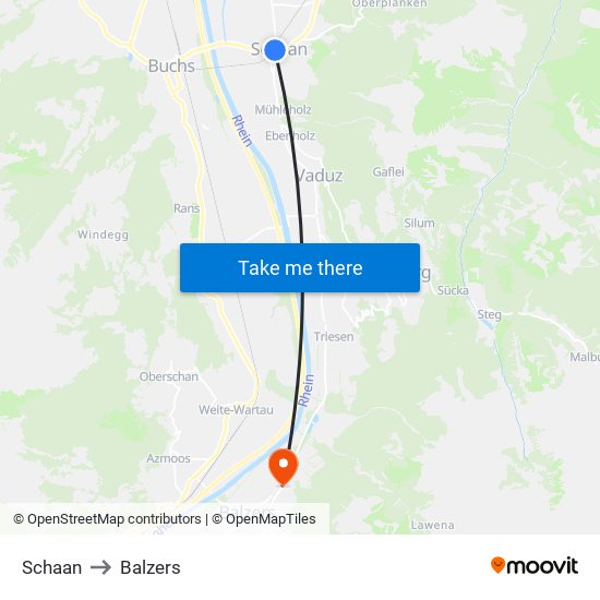 Schaan to Balzers map