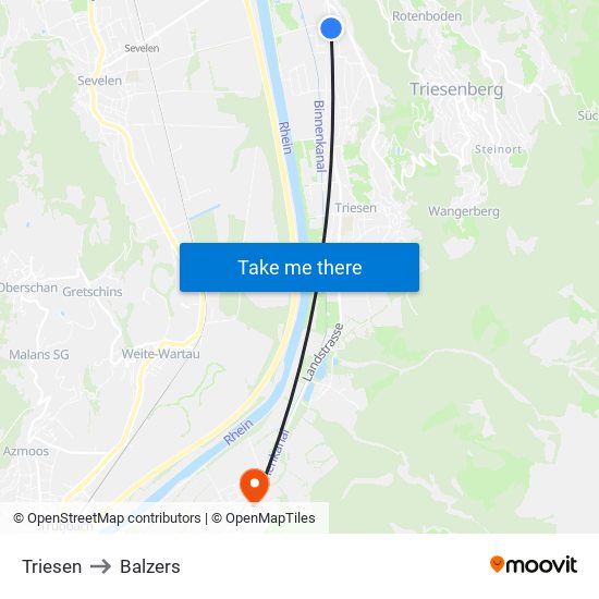Triesen to Balzers map