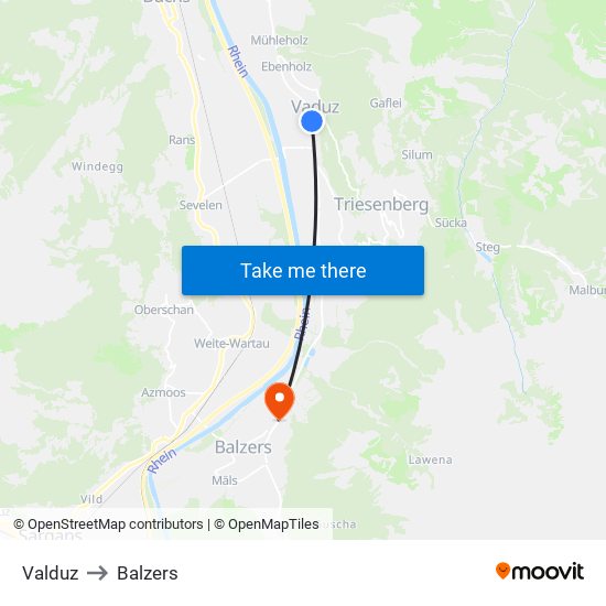 Valduz to Balzers map