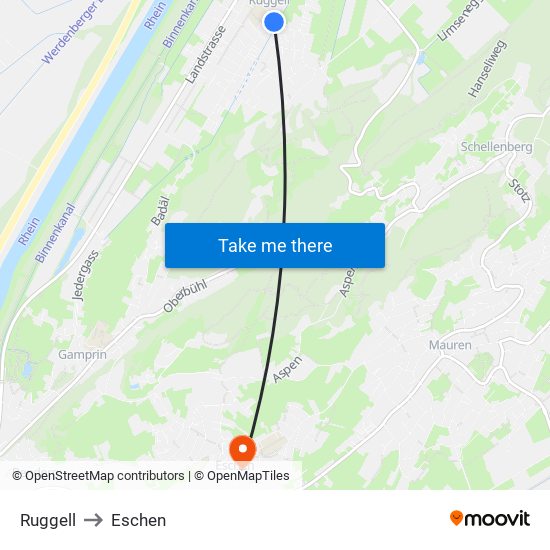 Ruggell to Eschen map