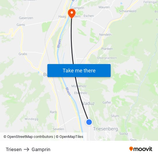 Triesen to Gamprin map