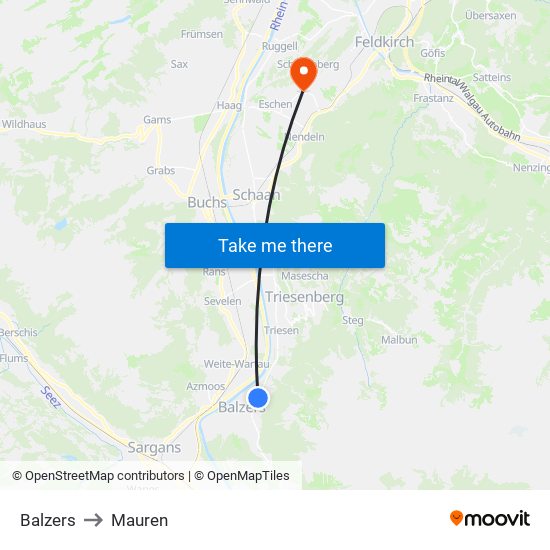 Balzers to Mauren map