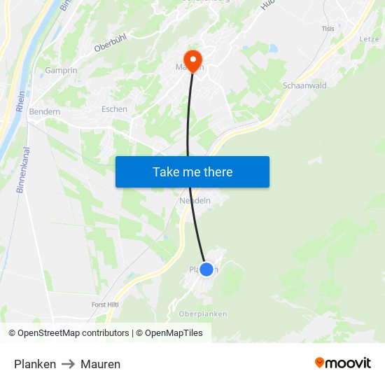Planken to Mauren map