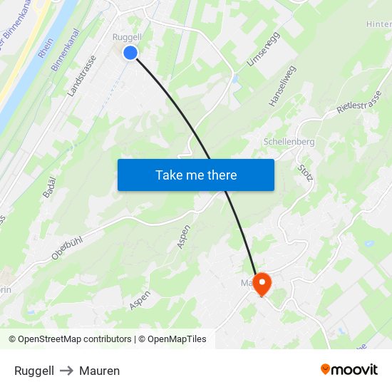 Ruggell to Mauren map