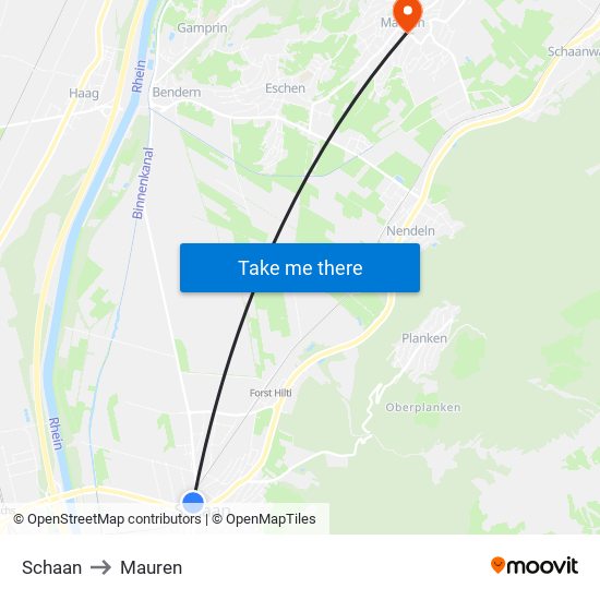 Schaan to Mauren map