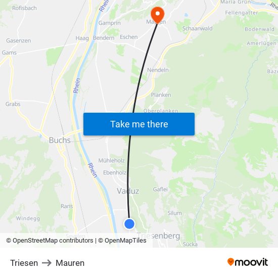 Triesen to Mauren map