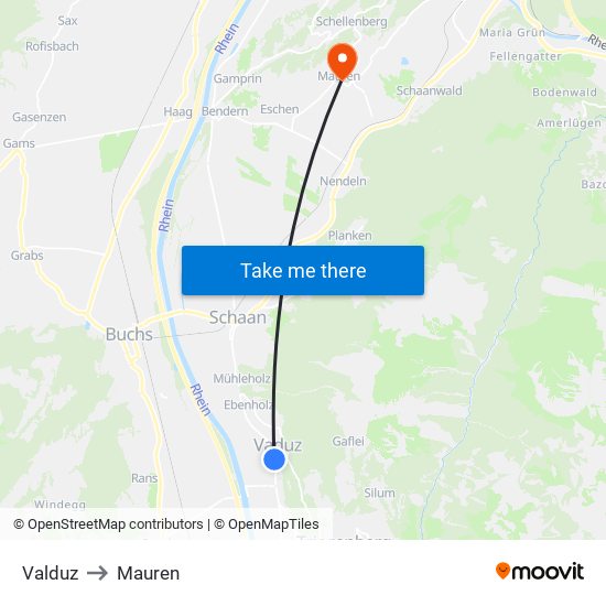 Valduz to Mauren map