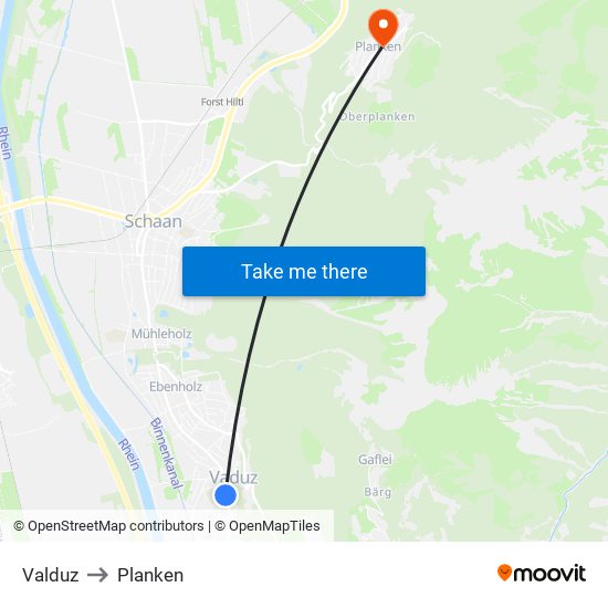Valduz to Planken map