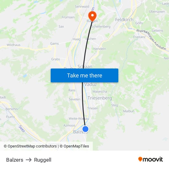 Balzers to Ruggell map