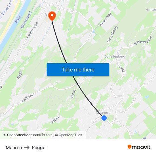 Mauren to Ruggell map