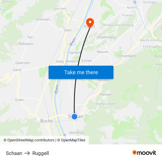 Schaan to Ruggell map