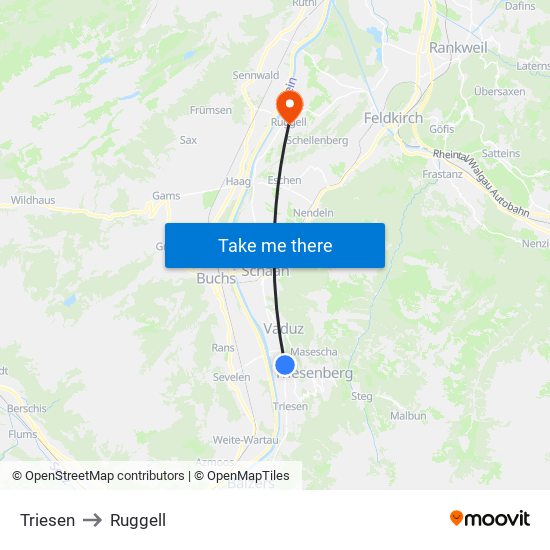 Triesen to Ruggell map