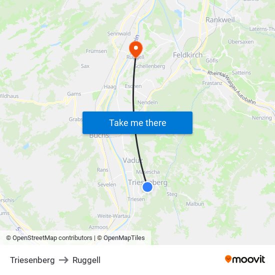 Triesenberg to Ruggell map