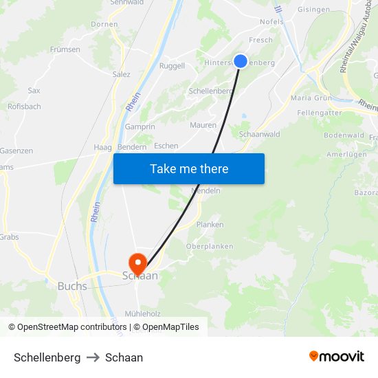 Schellenberg to Schaan map
