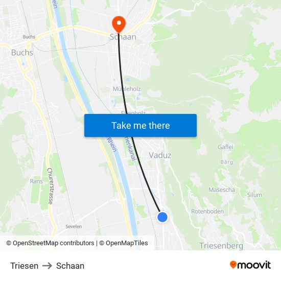 Triesen to Schaan map