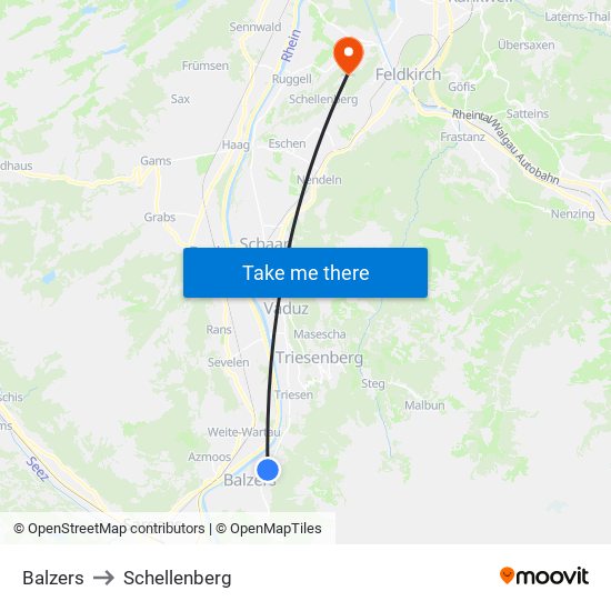 Balzers to Schellenberg map