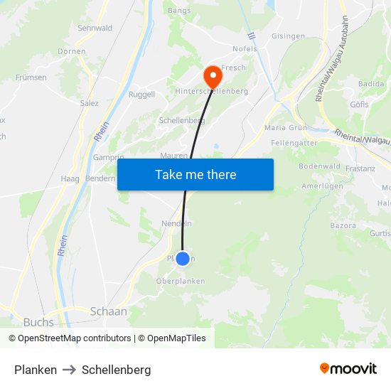 Planken to Schellenberg map
