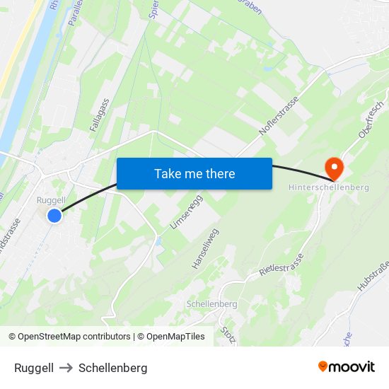 Ruggell to Schellenberg map