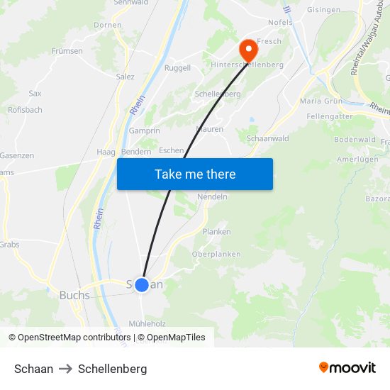 Schaan to Schellenberg map
