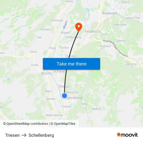 Triesen to Schellenberg map