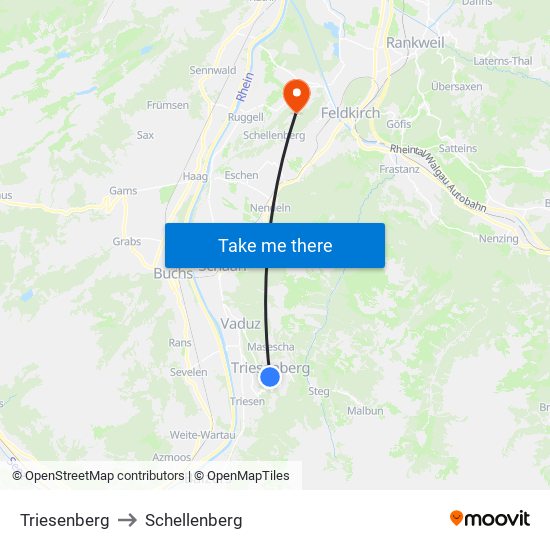 Triesenberg to Schellenberg map