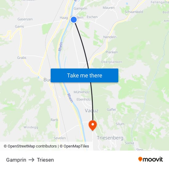 Gamprin to Triesen map