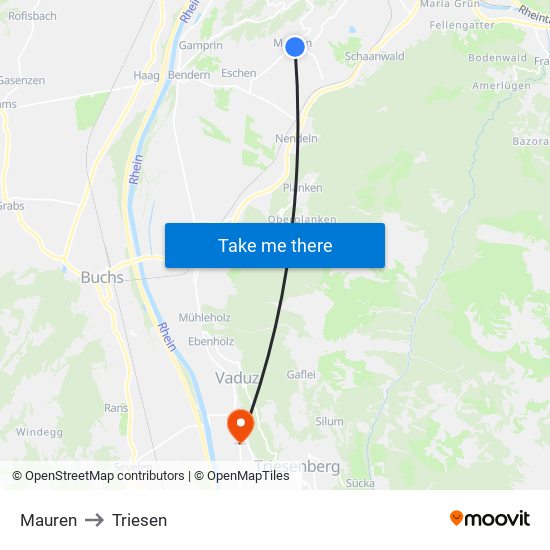 Mauren to Triesen map