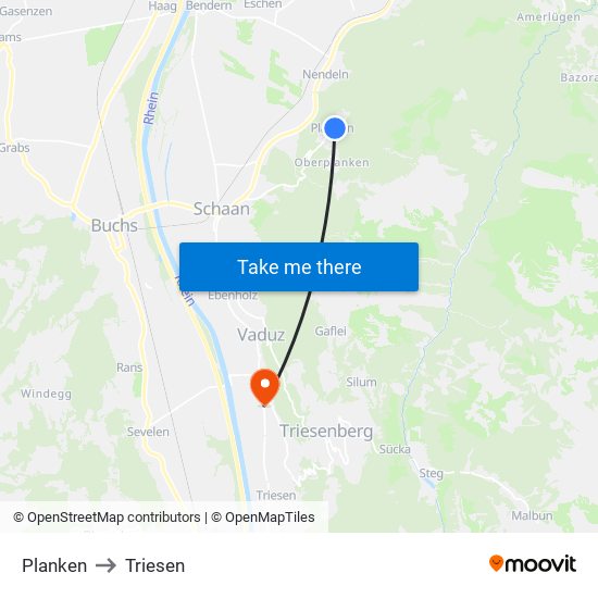 Planken to Triesen map