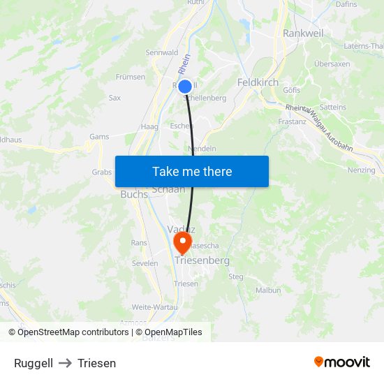 Ruggell to Triesen map
