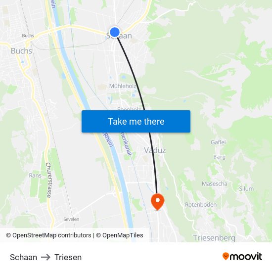 Schaan to Triesen map