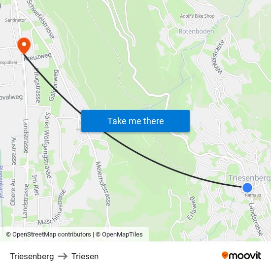 Triesenberg to Triesen map