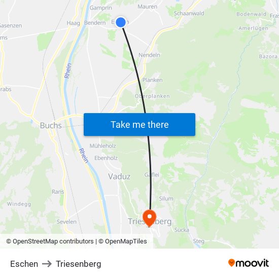 Eschen to Triesenberg map
