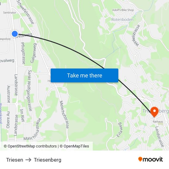 Triesen to Triesenberg map