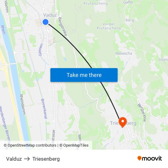 Valduz to Triesenberg map