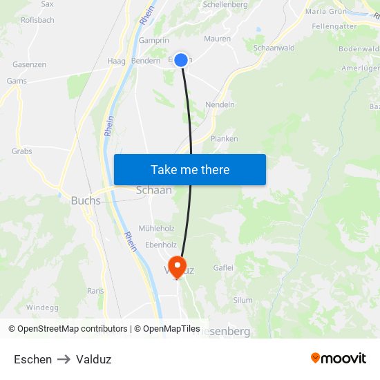 Eschen to Valduz map