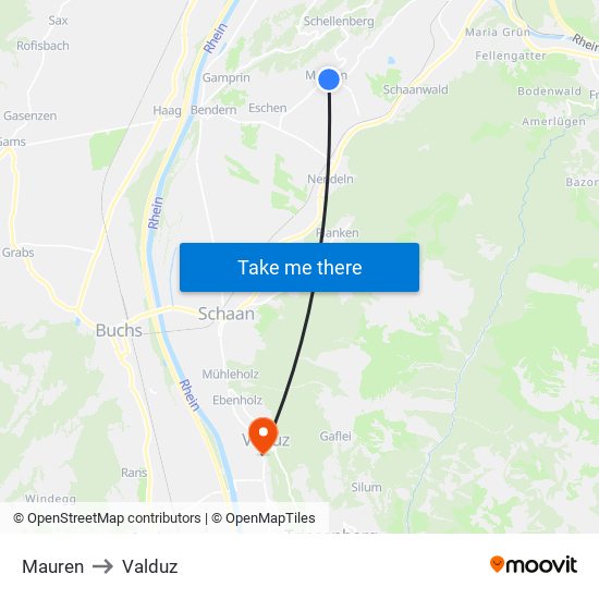 Mauren to Valduz map