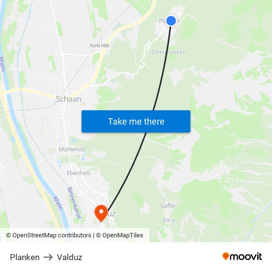 Planken to Valduz map