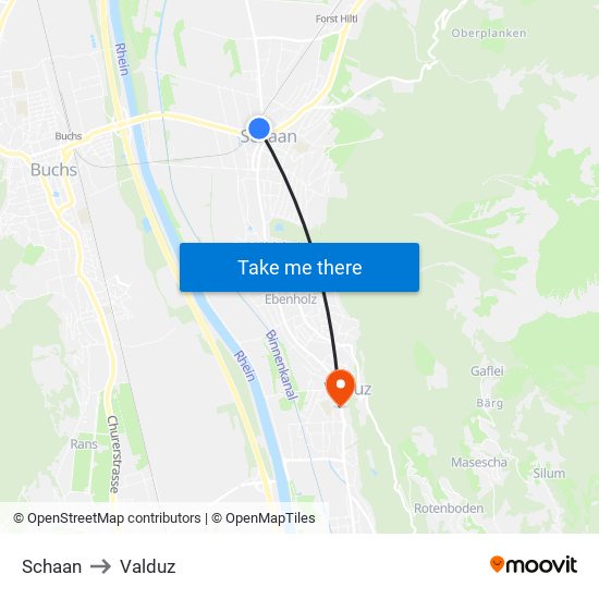 Schaan to Valduz map