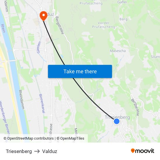 Triesenberg to Valduz map