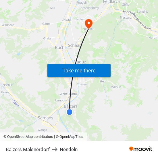 Balzers Mälsnerdorf to Nendeln map