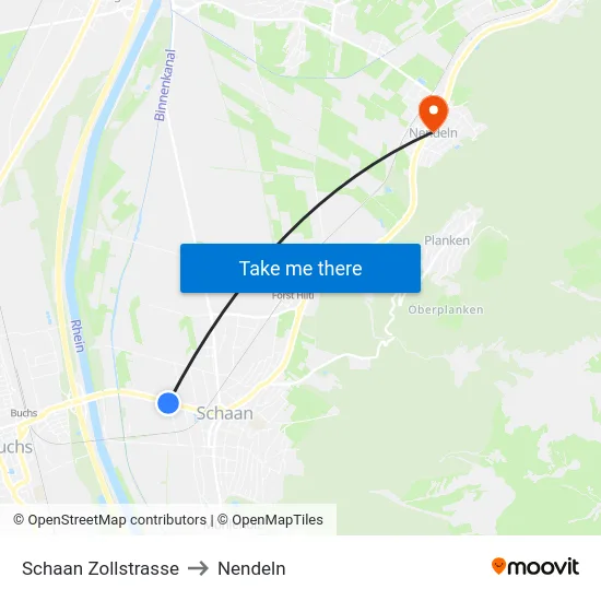 Schaan Zollstrasse to Nendeln map
